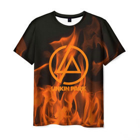 Мужская футболка 3D с принтом Linkin park in fire в Тюмени, 100% полиэфир | прямой крой, круглый вырез горловины, длина до линии бедер | Тематика изображения на принте: linkin park | logo | music | pop | rock | usa | альтернатива | америка | металл | музыка | музыкальный | поп | рок | честер беннингтон