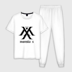 Мужская пижама хлопок с принтом MONSTA X_4 в Тюмени, 100% хлопок | брюки и футболка прямого кроя, без карманов, на брюках мягкая резинка на поясе и по низу штанин
 | monsta x | монст х