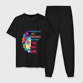 Мужская пижама хлопок с принтом Джон Леннон в Тюмени, 100% хлопок | брюки и футболка прямого кроя, без карманов, на брюках мягкая резинка на поясе и по низу штанин
 | Тематика изображения на принте: джон леннон (john lennon)