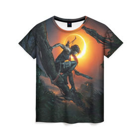 Женская футболка 3D с принтом Shadow of the Tomb Raider в Тюмени, 100% полиэфир ( синтетическое хлопкоподобное полотно) | прямой крой, круглый вырез горловины, длина до линии бедер | croft | lara | raider | tomb | гробниц | крофт | лара | расхитительница