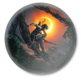 Значок с принтом Shadow of the Tomb Raider в Тюмени,  металл | круглая форма, металлическая застежка в виде булавки | Тематика изображения на принте: croft | lara | raider | tomb | гробниц | крофт | лара | расхитительница