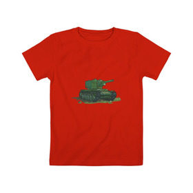 Детская футболка хлопок с принтом Танк КВ-2 в Тюмени, 100% хлопок | круглый вырез горловины, полуприлегающий силуэт, длина до линии бедер | shoot animation studio | shoot studio | истории танкистов | танк | танки