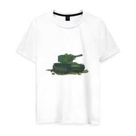 Мужская футболка хлопок с принтом Танк КВ-2 в Тюмени, 100% хлопок | прямой крой, круглый вырез горловины, длина до линии бедер, слегка спущенное плечо. | Тематика изображения на принте: shoot animation studio | shoot studio | истории танкистов | танк | танки