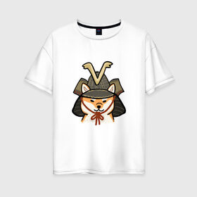 Женская футболка хлопок Oversize с принтом Самурай в Тюмени, 100% хлопок | свободный крой, круглый ворот, спущенный рукав, длина до линии бедер
 | доге | китай | лайка | лиса | собака | собачка | япония
