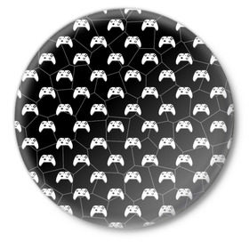 Значок с принтом Multi Gemepad (Black) в Тюмени,  металл | круглая форма, металлическая застежка в виде булавки | black | games | multi gemepad | white | белый | игры | много джойстиков | чёрный