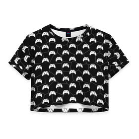 Женская футболка 3D укороченная с принтом Multi Gemepad (Black) в Тюмени, 100% полиэстер | круглая горловина, длина футболки до линии талии, рукава с отворотами | black | games | multi gemepad | white | белый | игры | много джойстиков | чёрный