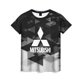 Женская футболка 3D с принтом Mitsubishi sport geometry в Тюмени, 100% полиэфир ( синтетическое хлопкоподобное полотно) | прямой крой, круглый вырез горловины, длина до линии бедер |  машина | марка | митсубиси