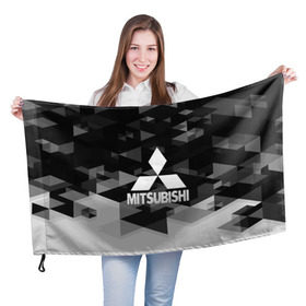 Флаг 3D с принтом Mitsubishi sport geometry в Тюмени, 100% полиэстер | плотность ткани — 95 г/м2, размер — 67 х 109 см. Принт наносится с одной стороны |  машина | марка | митсубиси