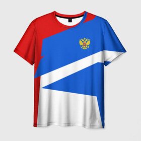 Мужская футболка 3D с принтом RUSSIA SPORT в Тюмени, 100% полиэфир | прямой крой, круглый вырез горловины, длина до линии бедер | fc | football | fotball club | russia | sport | россия | спорт | спортивные | униформа | фирменные цвета | фк | футбол | футбольный клуб