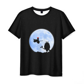 Мужская футболка 3D с принтом Totoro and the moon в Тюмени, 100% полиэфир | прямой крой, круглый вырез горловины, длина до линии бедер | Тематика изображения на принте: anime | moon | myneighbortotoro | night | stars | totoro | аниме | звезды | канта | кодомо | котобус | кусакабэ | луна | мэй | ночь | сусуватари | тацуо | тоторо | хаяомиядзаки | ясуко