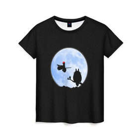 Женская футболка 3D с принтом Totoro and the moon в Тюмени, 100% полиэфир ( синтетическое хлопкоподобное полотно) | прямой крой, круглый вырез горловины, длина до линии бедер | anime | moon | myneighbortotoro | night | stars | totoro | аниме | звезды | канта | кодомо | котобус | кусакабэ | луна | мэй | ночь | сусуватари | тацуо | тоторо | хаяомиядзаки | ясуко