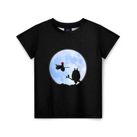 Детская футболка 3D с принтом Totoro and the moon в Тюмени, 100% гипоаллергенный полиэфир | прямой крой, круглый вырез горловины, длина до линии бедер, чуть спущенное плечо, ткань немного тянется | anime | moon | myneighbortotoro | night | stars | totoro | аниме | звезды | канта | кодомо | котобус | кусакабэ | луна | мэй | ночь | сусуватари | тацуо | тоторо | хаяомиядзаки | ясуко