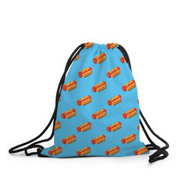 Рюкзак-мешок 3D с принтом Hot Dog Pattern в Тюмени, 100% полиэстер | плотность ткани — 200 г/м2, размер — 35 х 45 см; лямки — толстые шнурки, застежка на шнуровке, без карманов и подкладки | Тематика изображения на принте: 
