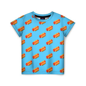 Детская футболка 3D с принтом Hot Dog Pattern в Тюмени, 100% гипоаллергенный полиэфир | прямой крой, круглый вырез горловины, длина до линии бедер, чуть спущенное плечо, ткань немного тянется | Тематика изображения на принте: 