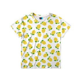 Детская футболка 3D с принтом Лимоны в Тюмени, 100% гипоаллергенный полиэфир | прямой крой, круглый вырез горловины, длина до линии бедер, чуть спущенное плечо, ткань немного тянется | food | lemon | vegan | vegetarian | веган | вегетарианство | еда | лимон