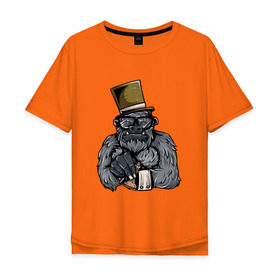 Мужская футболка хлопок Oversize с принтом Гроссмейстер в Тюмени, 100% хлопок | свободный крой, круглый ворот, “спинка” длиннее передней части | chess | sport | горилла | животные | мат | обезьяна | примат | спорт | шах | шахматы | шляпа