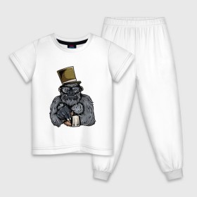Детская пижама хлопок с принтом Гроссмейстер в Тюмени, 100% хлопок |  брюки и футболка прямого кроя, без карманов, на брюках мягкая резинка на поясе и по низу штанин
 | chess | sport | горилла | животные | мат | обезьяна | примат | спорт | шах | шахматы | шляпа