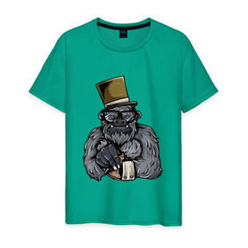 Мужская футболка хлопок с принтом Гроссмейстер в Тюмени, 100% хлопок | прямой крой, круглый вырез горловины, длина до линии бедер, слегка спущенное плечо. | chess | sport | горилла | животные | мат | обезьяна | примат | спорт | шах | шахматы | шляпа