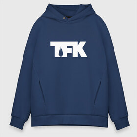 Мужское худи Oversize хлопок с принтом TFK logo white в Тюмени, френч-терри — 70% хлопок, 30% полиэстер. Мягкий теплый начес внутри —100% хлопок | боковые карманы, эластичные манжеты и нижняя кромка, капюшон на магнитной кнопке | tfk | thousand foot krutch