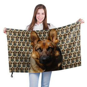Флаг 3D с принтом Овчарка в Тюмени, 100% полиэстер | плотность ткани — 95 г/м2, размер — 67 х 109 см. Принт наносится с одной стороны | любимец | овчарка | пес | песик | питомец | собака | собаки