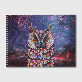Альбом для рисования с принтом Сова в Тюмени, 100% бумага
 | матовая бумага, плотность 200 мг. | art | bird | forest | night | owl | owls | tree | wood | арт | дерево | лес | ночь | птица | птицы | сова | совы