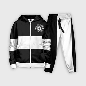 Детский костюм 3D с принтом FC Manchester United в Тюмени,  |  | black   white | england | football | logo | manchester united | sport | англия | арт | лига | лого | манчестер юнайтед | спорт | текстура | фк | футбол | футбольный клуб | черно белый | эмблема