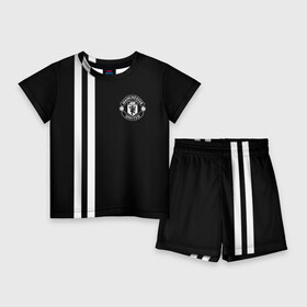 Детский костюм с шортами 3D с принтом Manchester United Black White в Тюмени,  |  | england | football | logo | manchester united | sport | англия | арт | лига | лого | манчестер юнайтед | спорт | текстура | фк | футбол | футбольный клуб | эмблема