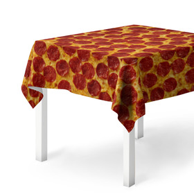 Скатерть 3D с принтом Пицца пепперони в Тюмени, 100% полиэстер (ткань не мнется и не растягивается) | Размер: 150*150 см | pepperoni | pizza | еда | колбаса | мясо | пица | сардельки | сыр | фастфуд