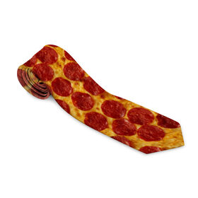 Галстук 3D с принтом Пицца пепперони в Тюмени, 100% полиэстер | Длина 148 см; Плотность 150-180 г/м2 | pepperoni | pizza | еда | колбаса | мясо | пица | сардельки | сыр | фастфуд