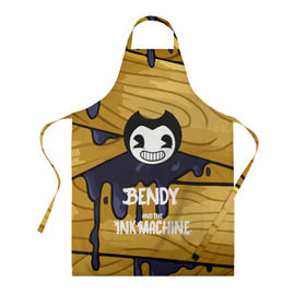 Фартук 3D с принтом Bendy and the Ink Machine в Тюмени, 100% полиэстер | общий размер — 65 х 85 см, ширина нагрудника — 26 см, горловина — 53 см, длина завязок — 54 см, общий обхват в поясе — 173 см. Принт на завязках и на горловине наносится с двух сторон, на основной части фартука — только с внешней стороны | 0x000000123 | bendy | ink machine | бенди