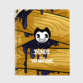 Тетрадь с принтом Bendy and the Ink Machine в Тюмени, 100% бумага | 48 листов, плотность листов — 60 г/м2, плотность картонной обложки — 250 г/м2. Листы скреплены сбоку удобной пружинной спиралью. Уголки страниц и обложки скругленные. Цвет линий — светло-серый
 | 0x000000123 | bendy | ink machine | бенди