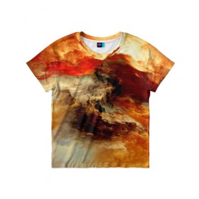 Детская футболка 3D с принтом огненное небо в Тюмени, 100% гипоаллергенный полиэфир | прямой крой, круглый вырез горловины, длина до линии бедер, чуть спущенное плечо, ткань немного тянется | Тематика изображения на принте: огненное небо | пасмурно