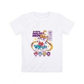 Детская футболка хлопок с принтом Sailor Moon в Тюмени, 100% хлопок | круглый вырез горловины, полуприлегающий силуэт, длина до линии бедер | Тематика изображения на принте: кот | котики | сейлор мун