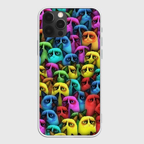 Чехол для iPhone 12 Pro Max с принтом Разноцветные сердитые коты в Тюмени, Силикон |  | cat | grumpy | грустный | злой | кот | кошка | мем | паттерн | радуга