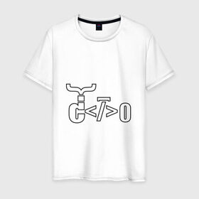 Мужская футболка хлопок с принтом Велосипед программиста в Тюмени, 100% хлопок | прямой крой, круглый вырез горловины, длина до линии бедер, слегка спущенное плечо. | Тематика изображения на принте: велосипед | код | программирование | программист | символы