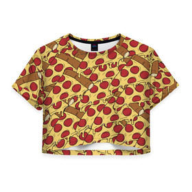 Женская футболка 3D укороченная с принтом Pizza в Тюмени, 100% полиэстер | круглая горловина, длина футболки до линии талии, рукава с отворотами | cheese | fast food | food | junk food | pizza | еда | пицца | сыр | фастфут