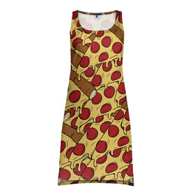 Платье-майка 3D с принтом Pizza в Тюмени, 100% полиэстер | полуприлегающий силуэт, широкие бретели, круглый вырез горловины, удлиненный подол сзади. | cheese | fast food | food | junk food | pizza | еда | пицца | сыр | фастфут