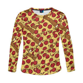 Женский лонгслив 3D с принтом Pizza в Тюмени, 100% полиэстер | длинные рукава, круглый вырез горловины, полуприлегающий силуэт | cheese | fast food | food | junk food | pizza | еда | пицца | сыр | фастфут