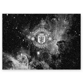 Поздравительная открытка с принтом Manchester United Cosmos в Тюмени, 100% бумага | плотность бумаги 280 г/м2, матовая, на обратной стороне линовка и место для марки
 | Тематика изображения на принте: england | football | logo | manchester united | sport | англия | арт | лига | лого | манчестер юнайтед | спорт | текстура | фк | футбол | футбольный клуб | эмблема