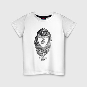 Детская футболка хлопок с принтом Lamborghini it`s in my DNA в Тюмени, 100% хлопок | круглый вырез горловины, полуприлегающий силуэт, длина до линии бедер | Тематика изображения на принте: 