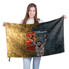 Флаг 3D с принтом Хабиб Нурмагомедов (the Eagle) в Тюмени, 100% полиэстер | плотность ткани — 95 г/м2, размер — 67 х 109 см. Принт наносится с одной стороны | aka | eagle | khabib | mma | ufc | орел | хабиб