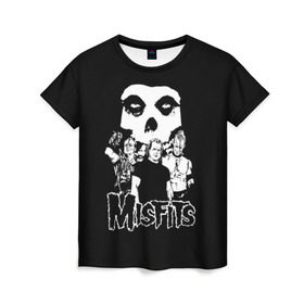 Женская футболка 3D с принтом Misfits в Тюмени, 100% полиэфир ( синтетическое хлопкоподобное полотно) | прямой крой, круглый вырез горловины, длина до линии бедер | horror | punk | rock | альтернатива | группа | мисфитс | неприкаянные | панк | рок | хоррор