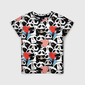 Детская футболка 3D с принтом Funny Panda в Тюмени, 100% гипоаллергенный полиэфир | прямой крой, круглый вырез горловины, длина до линии бедер, чуть спущенное плечо, ткань немного тянется | bear | heart | positive | медведь | мишка | орнамент | панда | подарок | позитив | сердечки | сердце | сюрприз | узор