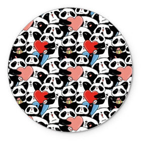 Коврик круглый с принтом Funny Panda в Тюмени, резина и полиэстер | круглая форма, изображение наносится на всю лицевую часть | bear | heart | positive | медведь | мишка | орнамент | панда | подарок | позитив | сердечки | сердце | сюрприз | узор