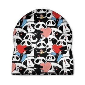 Шапка 3D с принтом Funny Panda в Тюмени, 100% полиэстер | универсальный размер, печать по всей поверхности изделия | bear | heart | positive | медведь | мишка | орнамент | панда | подарок | позитив | сердечки | сердце | сюрприз | узор