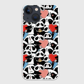 Чехол для iPhone 13 mini с принтом Funny Panda в Тюмени,  |  | bear | heart | positive | медведь | мишка | орнамент | панда | подарок | позитив | сердечки | сердце | сюрприз | узор