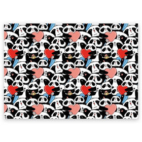 Поздравительная открытка с принтом Funny Panda в Тюмени, 100% бумага | плотность бумаги 280 г/м2, матовая, на обратной стороне линовка и место для марки
 | bear | heart | positive | медведь | мишка | орнамент | панда | подарок | позитив | сердечки | сердце | сюрприз | узор
