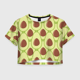 Женская футболка 3D укороченная с принтом Авокадо в Тюмени, 100% полиэстер | круглая горловина, длина футболки до линии талии, рукава с отворотами | avocado | food | fruit | pattern | vegan | vegetarian | авокадо | веган | вегетарианство | еда | паттерн | правильное питание | фрукт