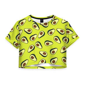 Женская футболка 3D укороченная с принтом Авокадо в Тюмени, 100% полиэстер | круглая горловина, длина футболки до линии талии, рукава с отворотами | Тематика изображения на принте: avocado | food | fruit | pattern | vegan | vegetarian | авокадо | веган | вегетарианство | еда | паттерн | правильное питание | фрукт