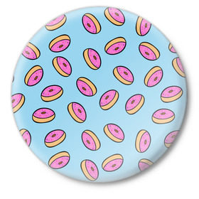 Значок с принтом Пончики в Тюмени,  металл | круглая форма, металлическая застежка в виде булавки | doughnut | food | pattern | sweet | vegan | vegetarian | веган | вегетарианство | еда | паттерн | пончик | сладкое